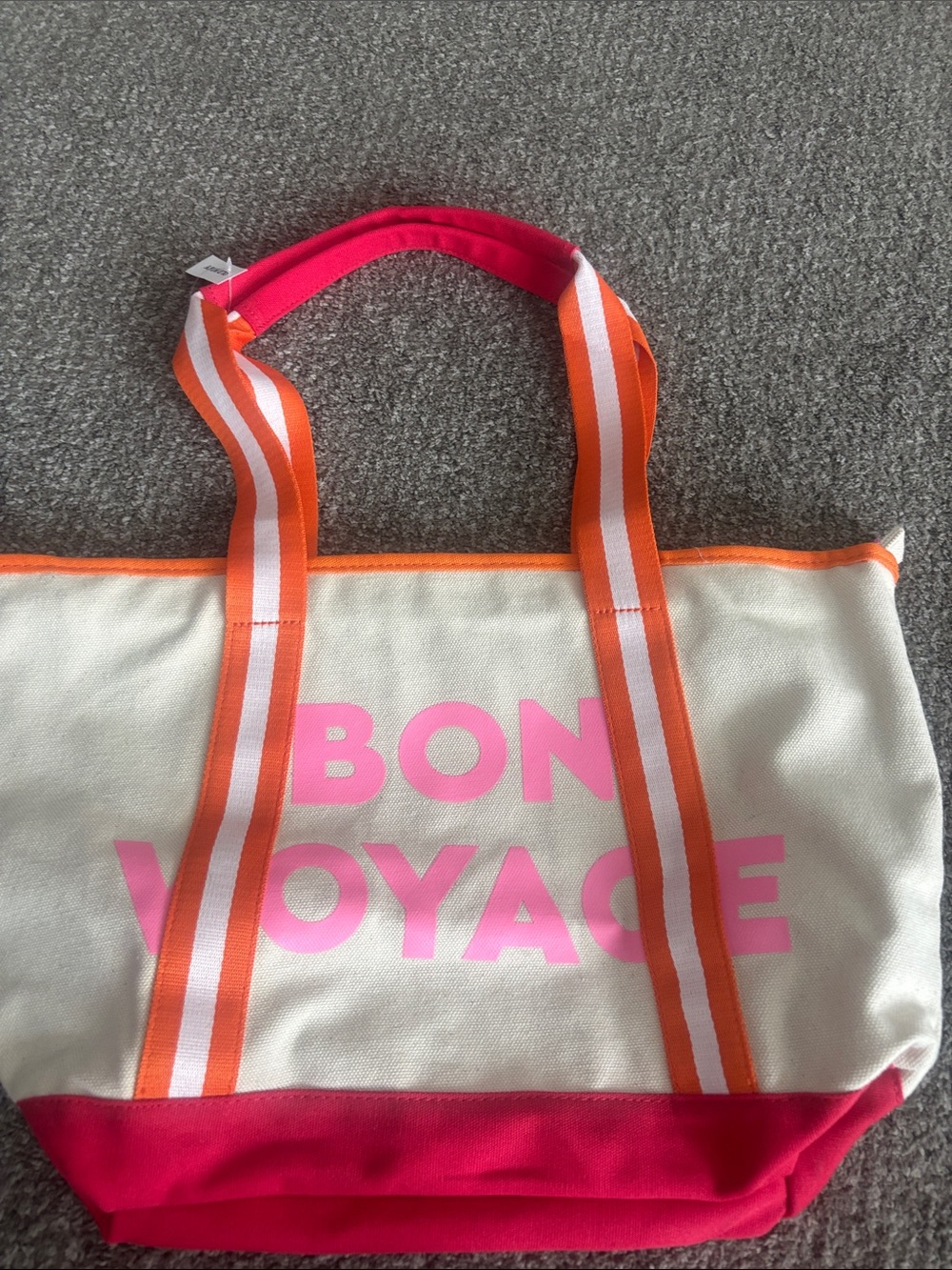Old Navy Canvas Tote in Cream with Pink & Orange Accents
